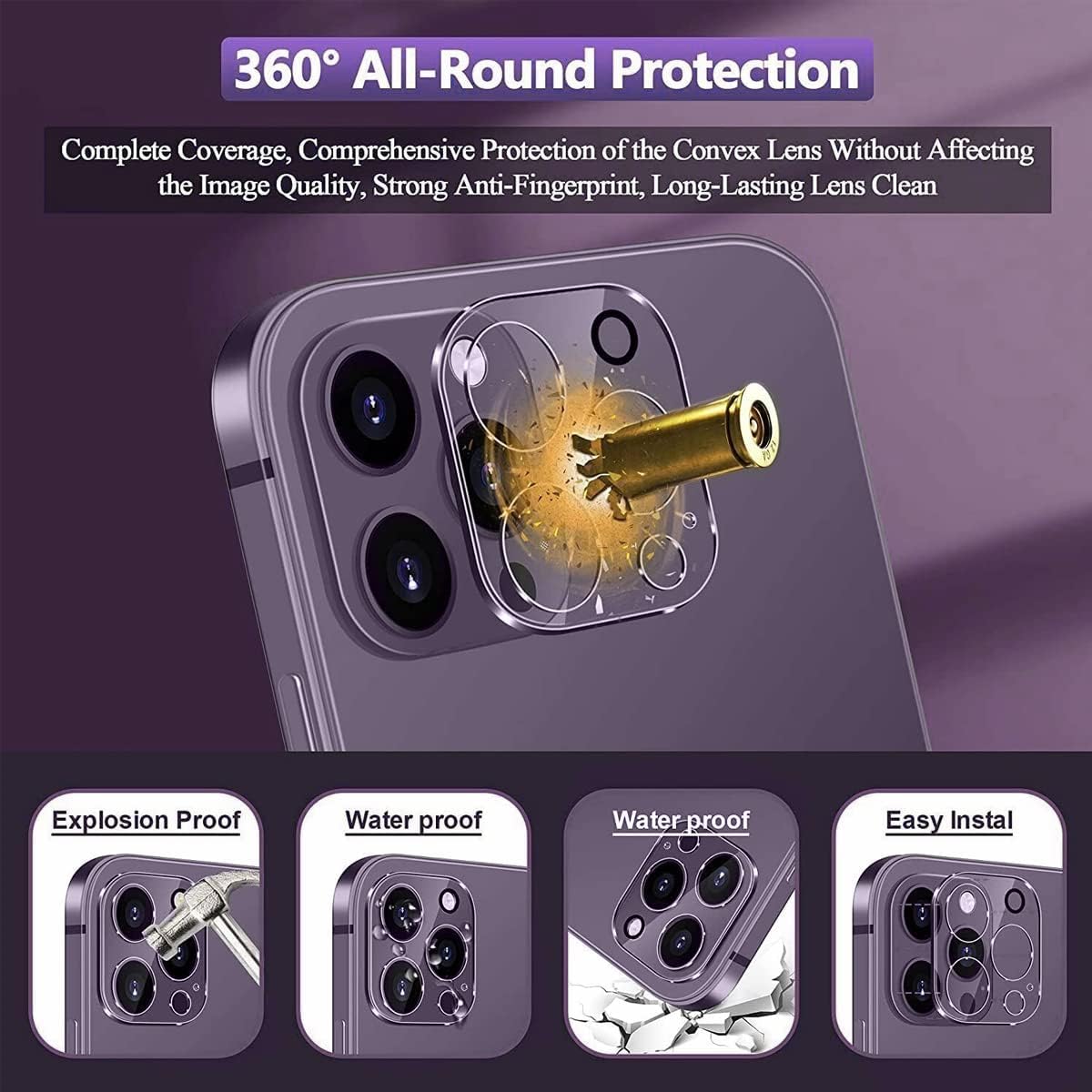 AIG 3 Pack Camera Lens Protector for iPhone 14 Pro/Pro Max – Ultra Clear Glass (Transparent)