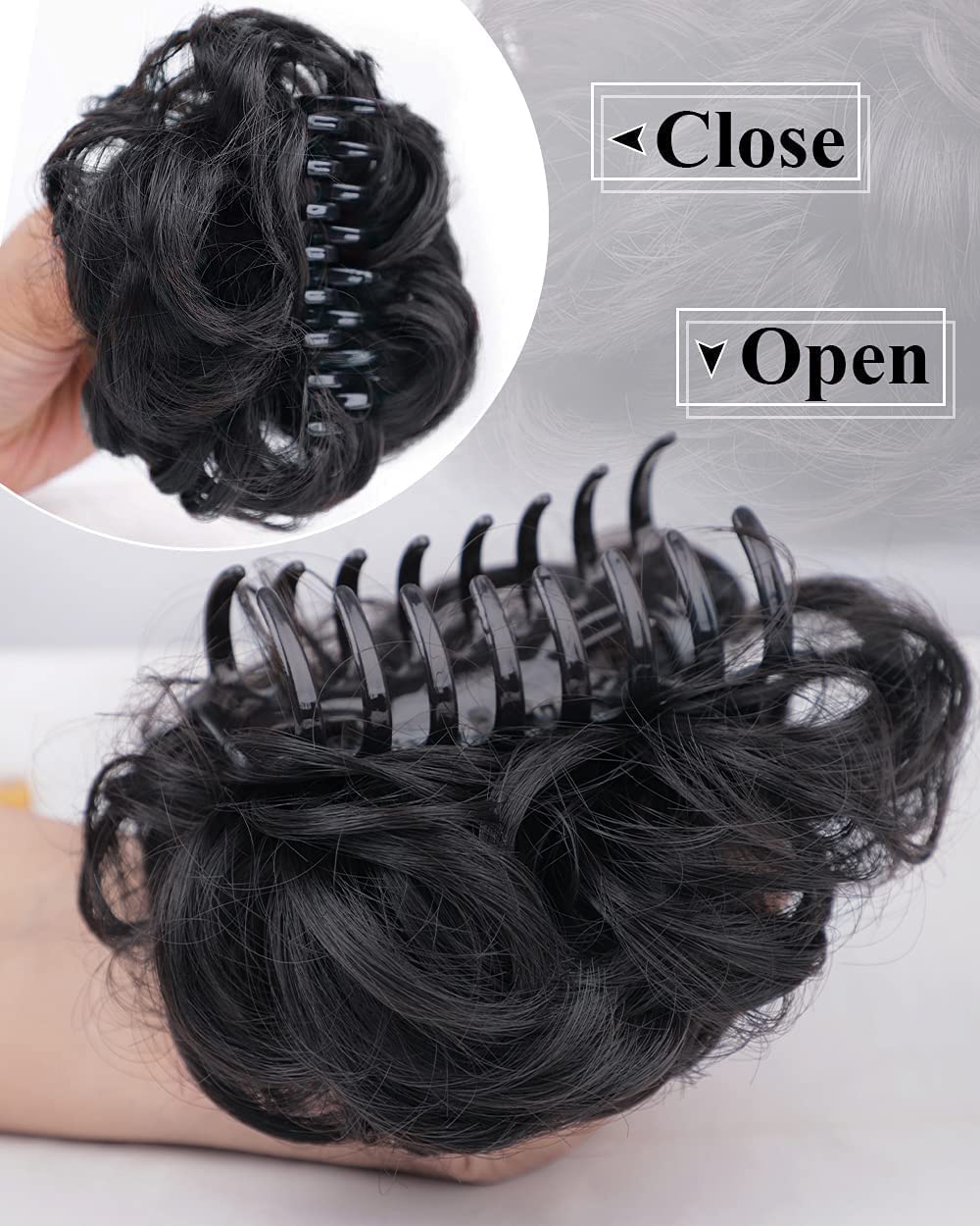 AIG Claw Clip in Hair Bun Messy Hair Extension for Women & Girls Flower Clutcher Black