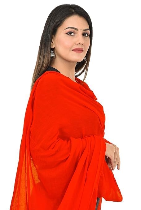 AIG THE FASHION 100% Nazmin Chiffon Casual Dupatta – 2.25m with Pom-Pom Lace | Lightweight Nazneen Chiffon | Perfect for Festivals, Parties & Traditional Outfits - Orange
