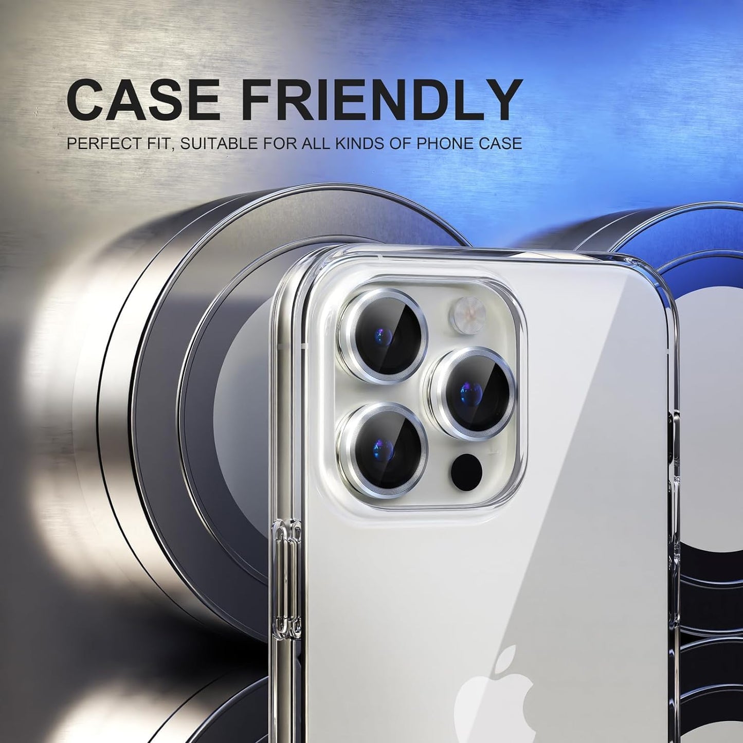 AIG Camera Lens Protector for iPhone 16 Pro/16 Pro Max/15 Pro/15 Pro Max /14 Pro/14 Pro Max β 9H Glass, Metal Ring-Silver