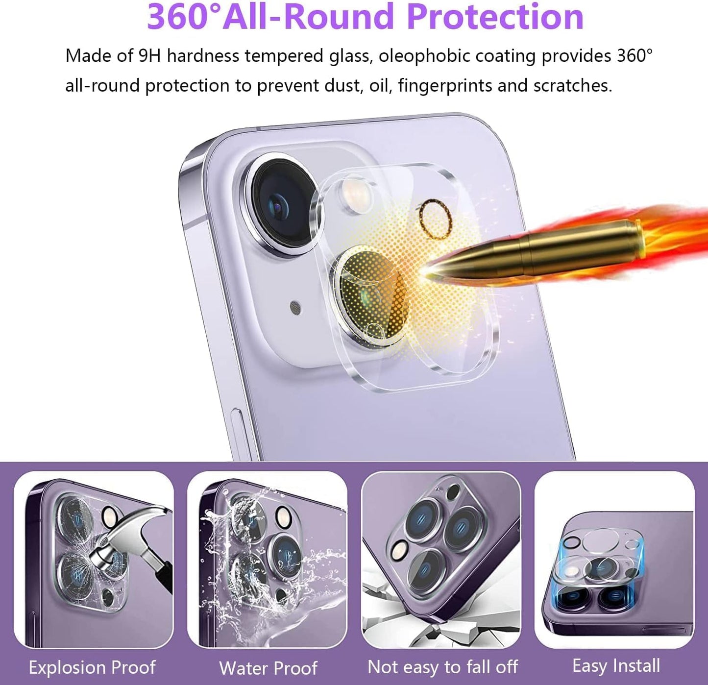 AIG ( 2 PACK) Camera Lens Protector for IPHONE 14/14 PLUS, 15/15 PLUS (TRANSPARENT) UHD 9H Camera Glass, Scratch and Drop Resistant, Easy Self-Installation.