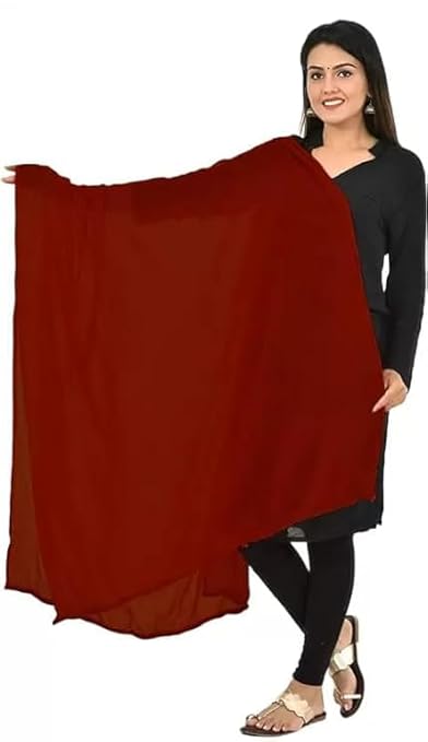 AIG THE FASHION 100% Nazmin Chiffon Casual Dupatta – 2.25m with Pom-Pom Lace | Lightweight Nazneen Chiffon | Perfect for Festivals, Parties & Traditional Outfits - MAHROON