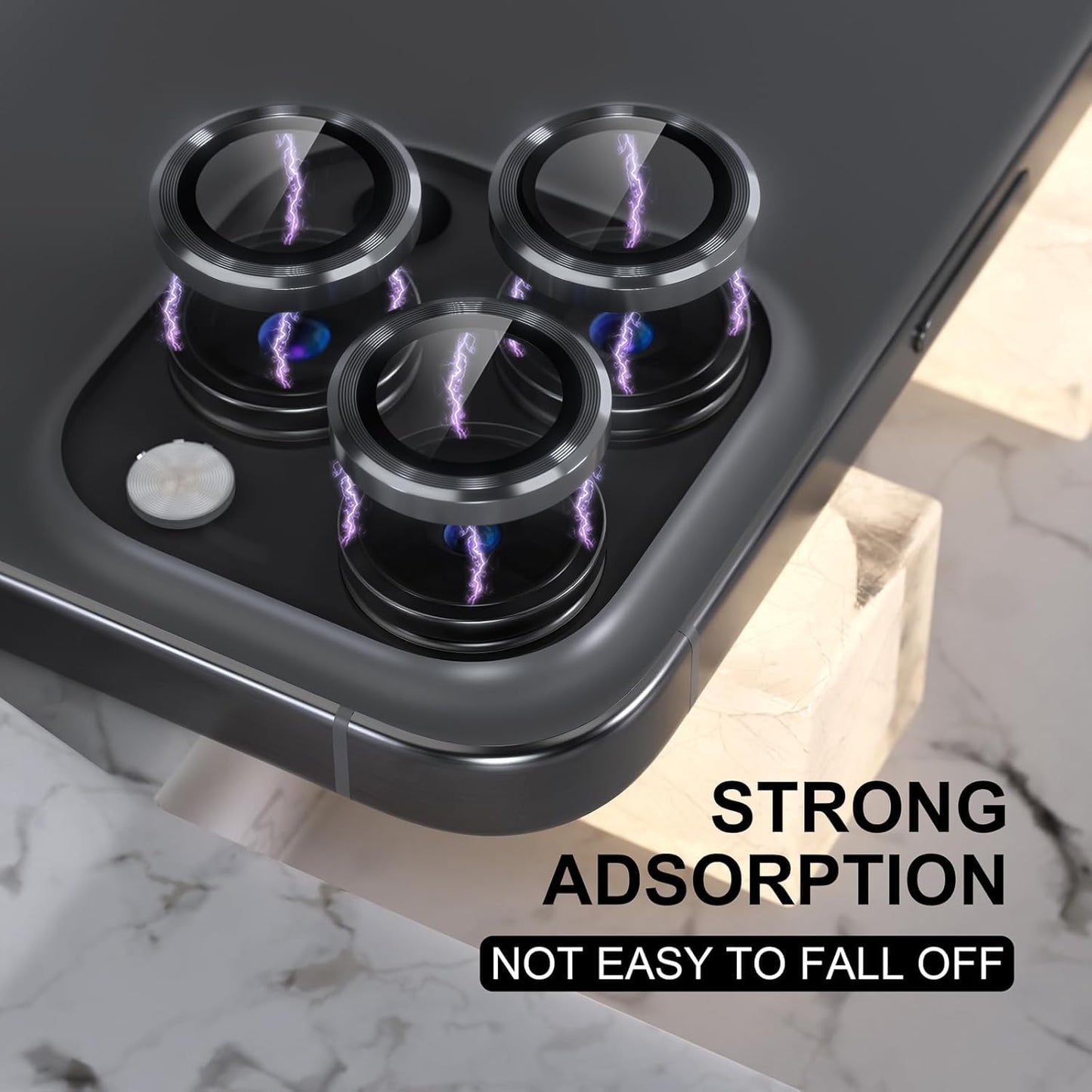 AIG iPhone 16 Pro/Pro Max Camera Lens Protector with Metal Ring 9H Tempered Glass β Black