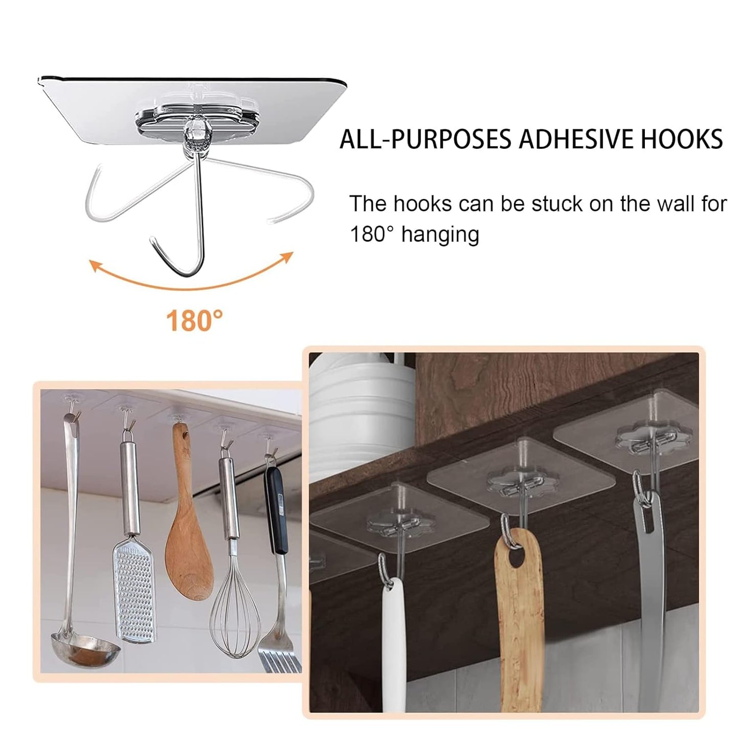 AIG Transparent Wall Hooks – Heavy Duty, Waterproof, Nail-Free (33lb Load)