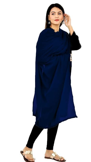 AIG THE FASHION 100% Nazmin Chiffon Casual Dupatta – 2.25m with Pom-Pom Lace | Lightweight Nazneen Chiffon | Perfect for Festivals, Parties & Traditional Outfits - NAVY BLUE