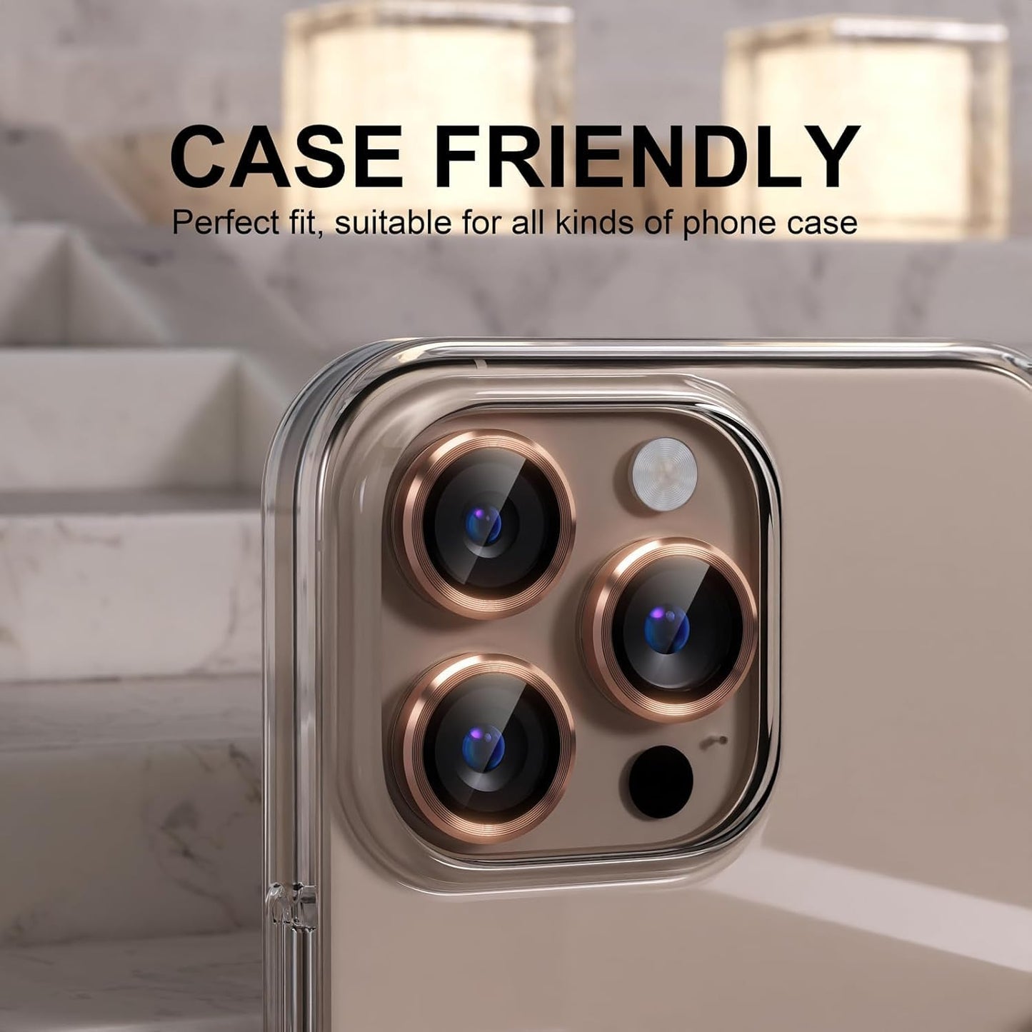 AIG Camera Lens Protector for iPhone 16 Pro/Pro Max β 9H Glass, Metal Ring - Desert Titanium
