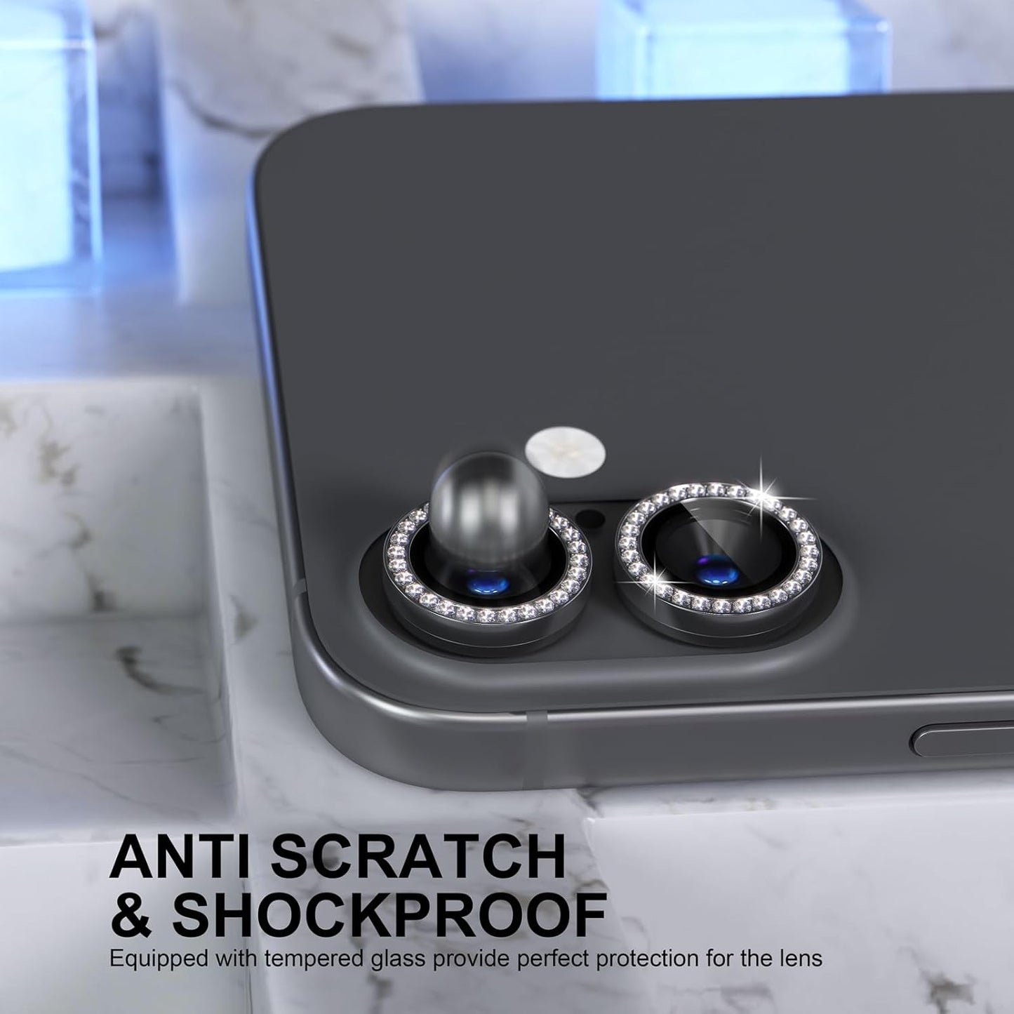 AIG Camera Lens Protector for iPhone 16/16 Plus β 9H Glass with Metal Ring β Black Diamond