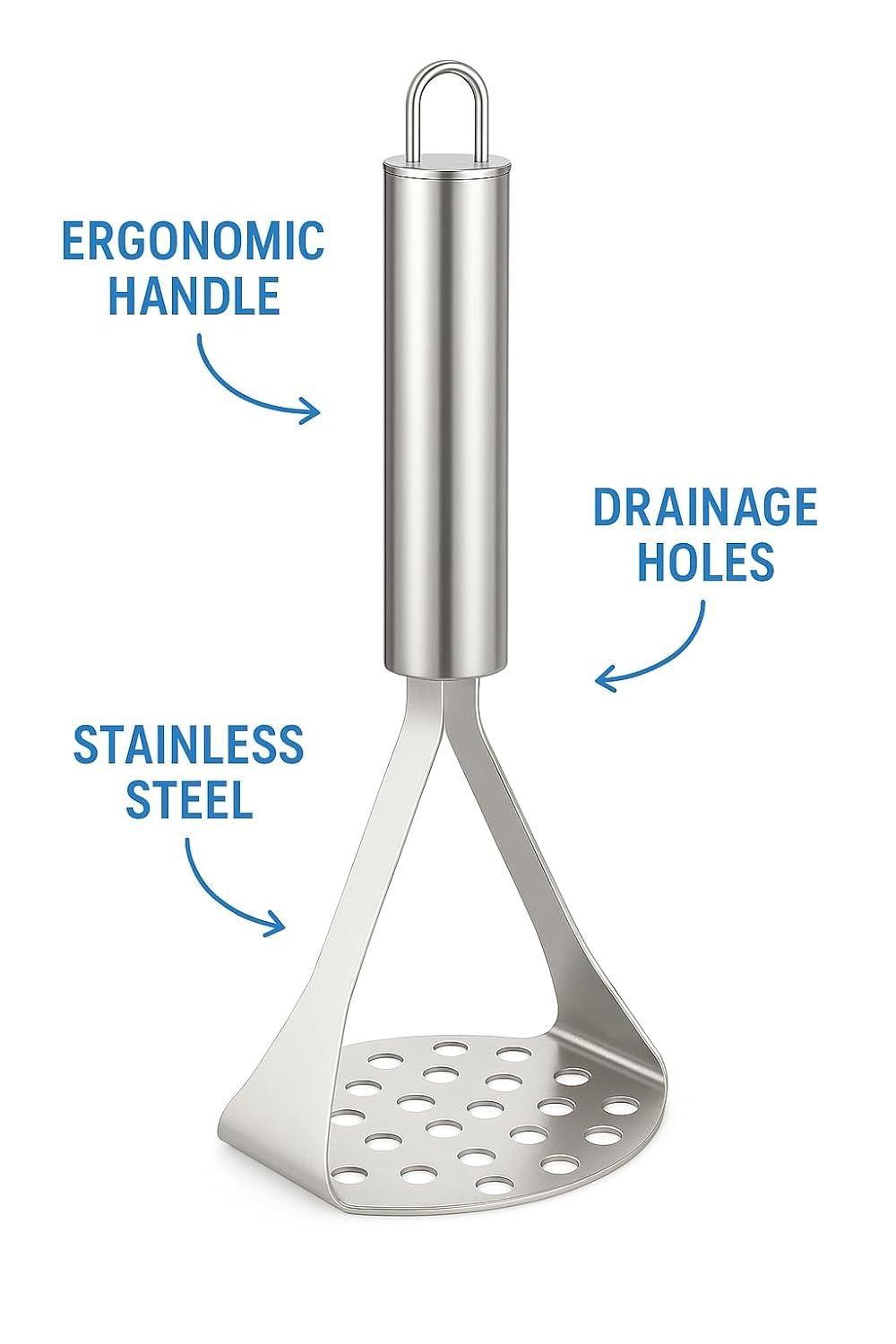 AIG Stainless Steel Potato & Vegetable Masher – Heavy Duty, Rust-Resistant, Ergonomic Handle, Easy to Clean