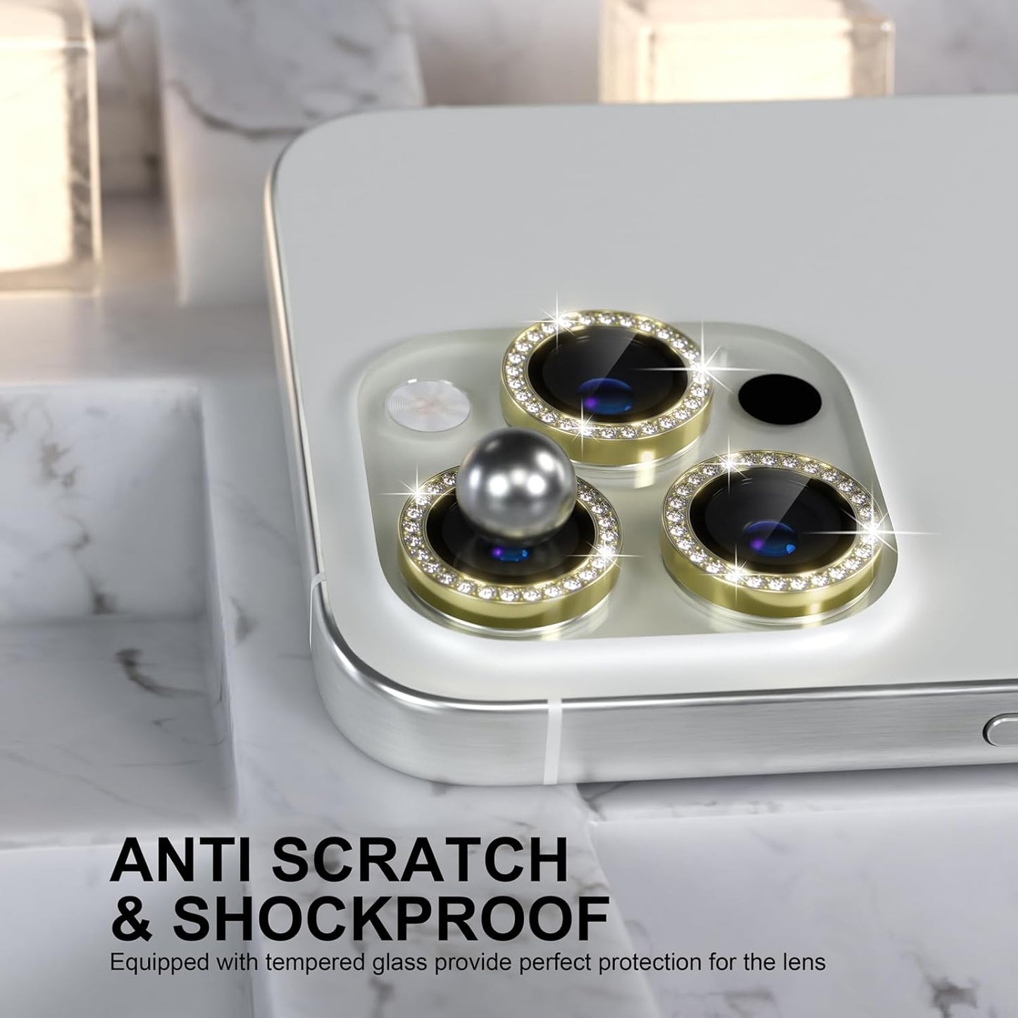 AIG iPhone 16 Pro/16 Pro Max Camera Lens Protector Bling – Gold Diamond