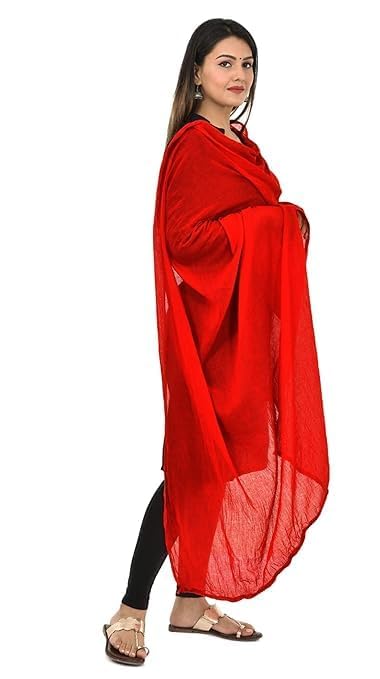 AIG THE FASHION 100% Nazmin Chiffon Casual Dupatta – 2.25m with Pom-Pom Lace | Lightweight Nazneen Chiffon | Perfect for Festivals, Parties & Traditional Outfits - Red