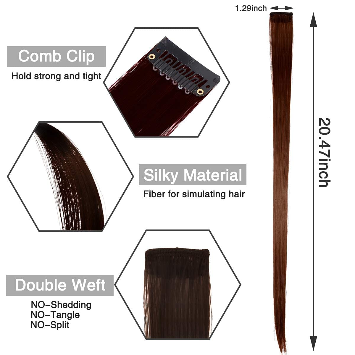 AIG 22-Inch Black Clip-In Hair Extensions – Synthetic Straight Highlight Streaks (Pack of 2)