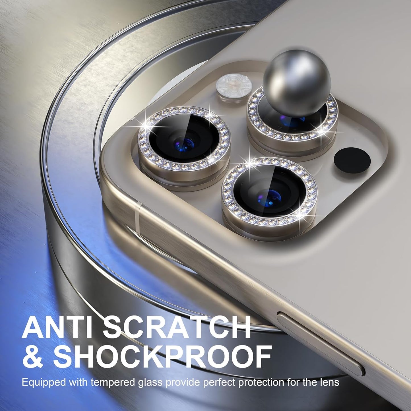 AIG iPhone 15 Pro/15 Pro Max Bling Camera Lens Protector β Diamond Titanium Natural