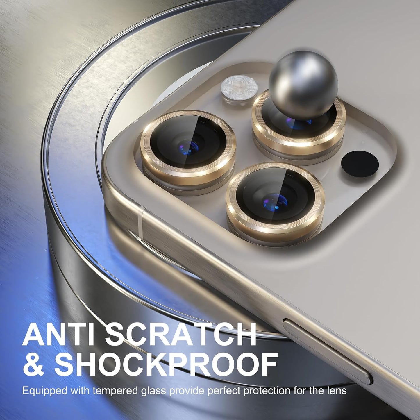 AIG Camera Lens Protector for iPhone 15 Pro/15 Pro Max & iPhone 14 Pro/14 Pro Max β 9H Glass with Metal Ring β Gold