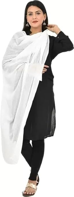 AIG THE FASHION 100% Nazmin Chiffon Casual Dupatta – 2.25m with Pom-Pom Lace | Lightweight Nazneen Chiffon | Perfect for Festivals, Parties & Traditional Outfits - WHITE