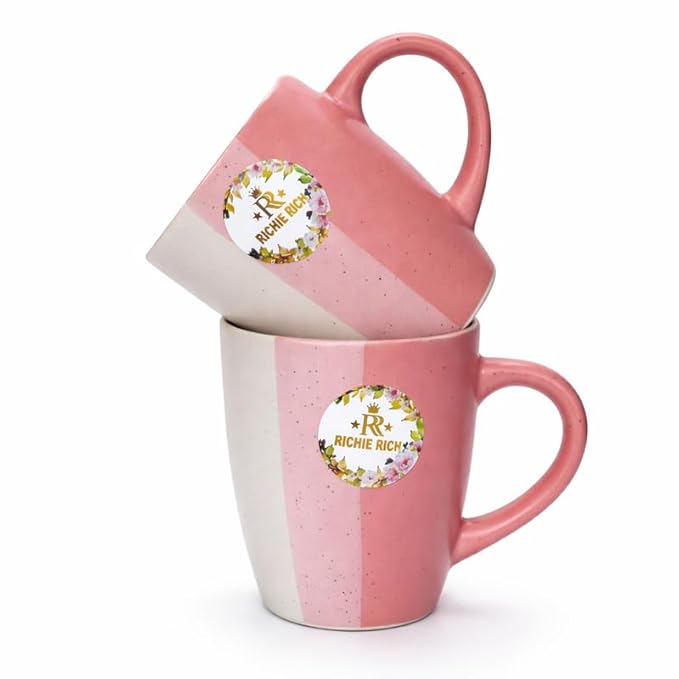 Ceramic Mug Set of 2 Matching Coffee Cups Premium Ceramic Tea Coffee Mug Set for Home Kitchen Office Stylish Drinking Cups for Tea Coffee Milk Hot Beverages | Pink