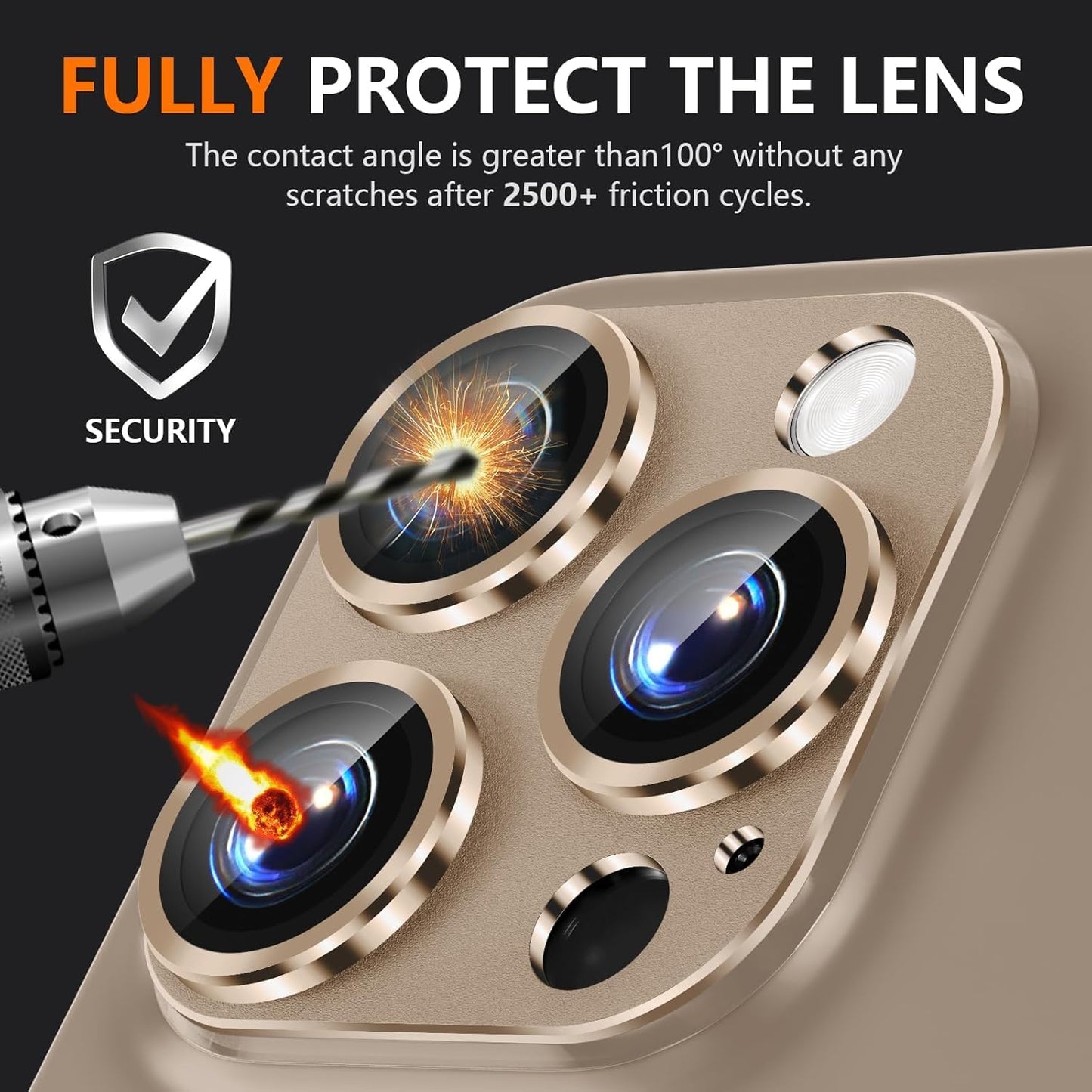 AIG Camera Lens Protector for iPhone 16 Pro/16 Pro Max, 9H Glass Rings, HD Clear - Desert Titanium Joint