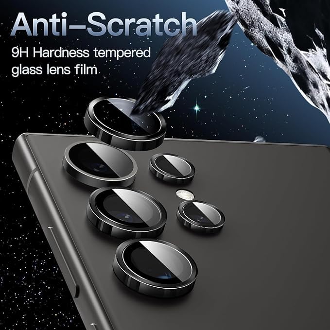 AIG Camera Lens Protector for Samsung Galaxy S24 Ultra/S23 Ultra – 9H Tempered Glass with Metal Individual Rings (Black, HD Clear)