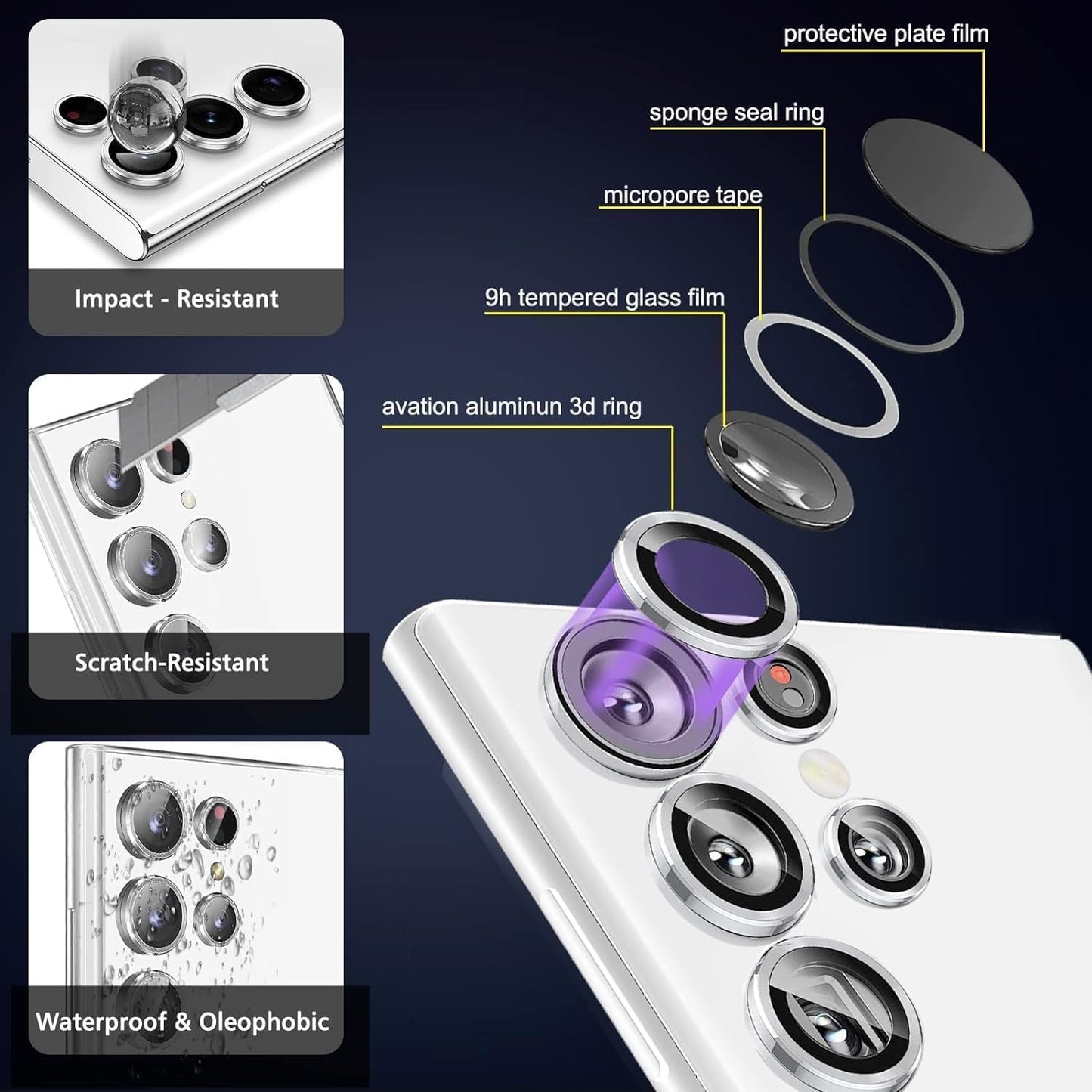 AIG Camera Lens Protector for Samsung Galaxy S24 Ultra – 9H Glass & Aluminum Alloy Rings (Natural Titanium Grey)