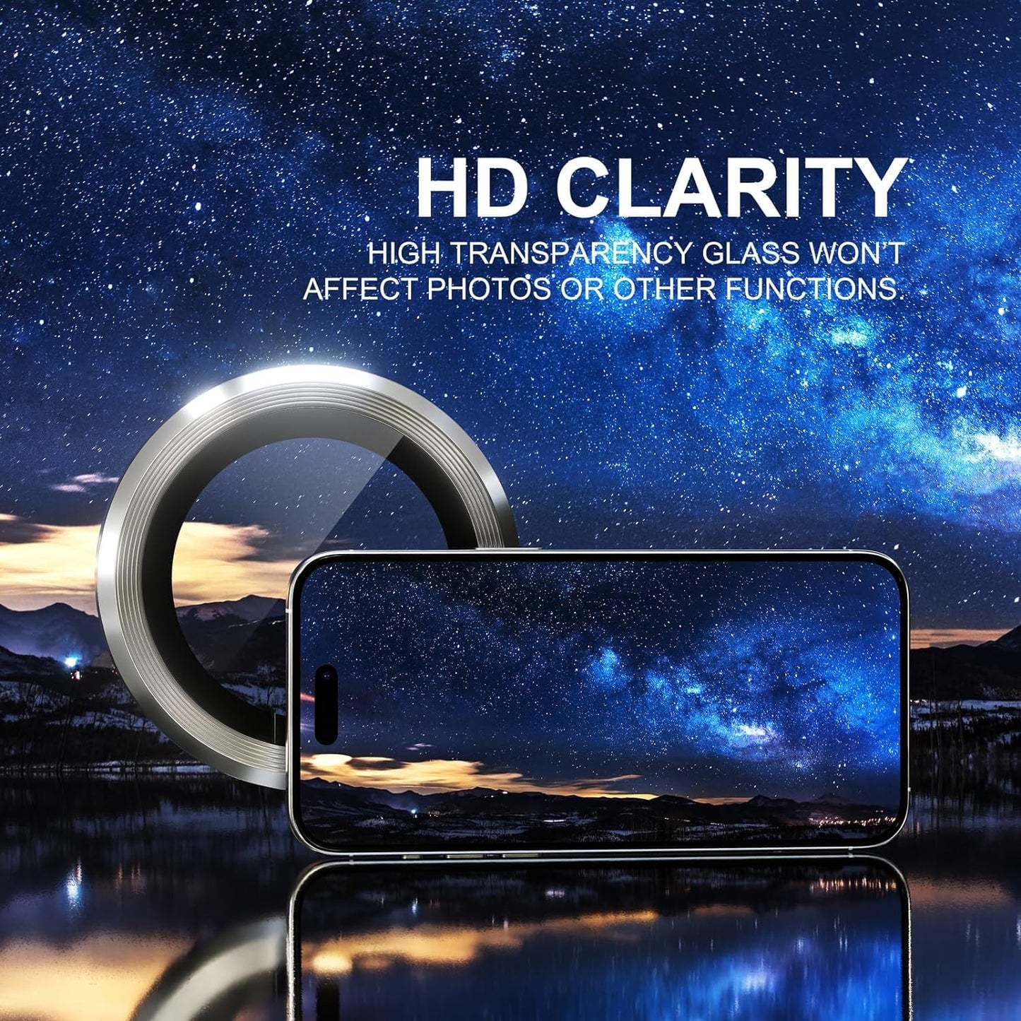 AIG Camera Lens Protector for iPhone 16 Pro/16 Pro Max/15 Pro/15 Pro Max /14 Pro/14 Pro Max β 9H Glass, Metal Ring-Silver