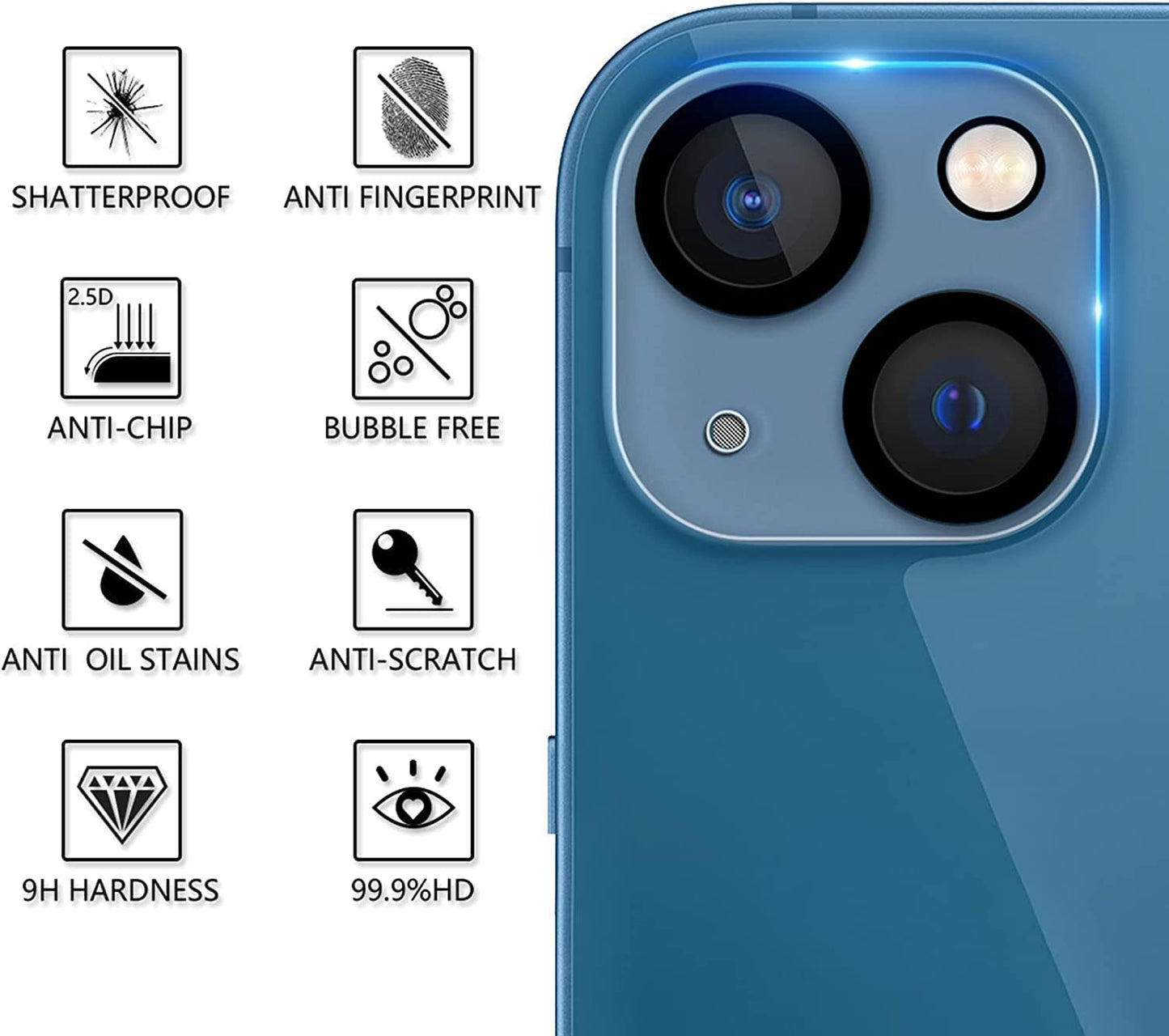 AIG ( 2 PACK) Camera Lens Protector for IPHONE 14/14 PLUS, 15/15 PLUS (TRANSPARENT) UHD 9H Camera Glass, Scratch and Drop Resistant, Easy Self-Installation.
