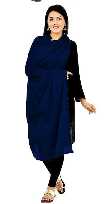 AIG THE FASHION 100% Nazmin Chiffon Casual Dupatta – 2.25m with Pom-Pom Lace | Lightweight Nazneen Chiffon | Perfect for Festivals, Parties & Traditional Outfits - NAVY BLUE