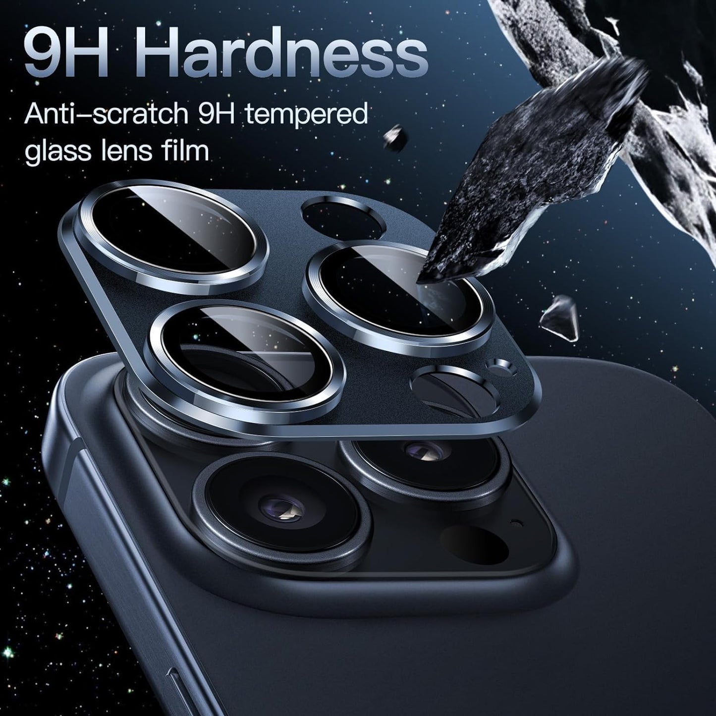 AIG Camera Lens Protector for iPhone 15 Pro/15 Pro Max & 14 Pro/ 14 Pro Max– 9H Glass, Metal Rings, HD Clear, Blue Joint