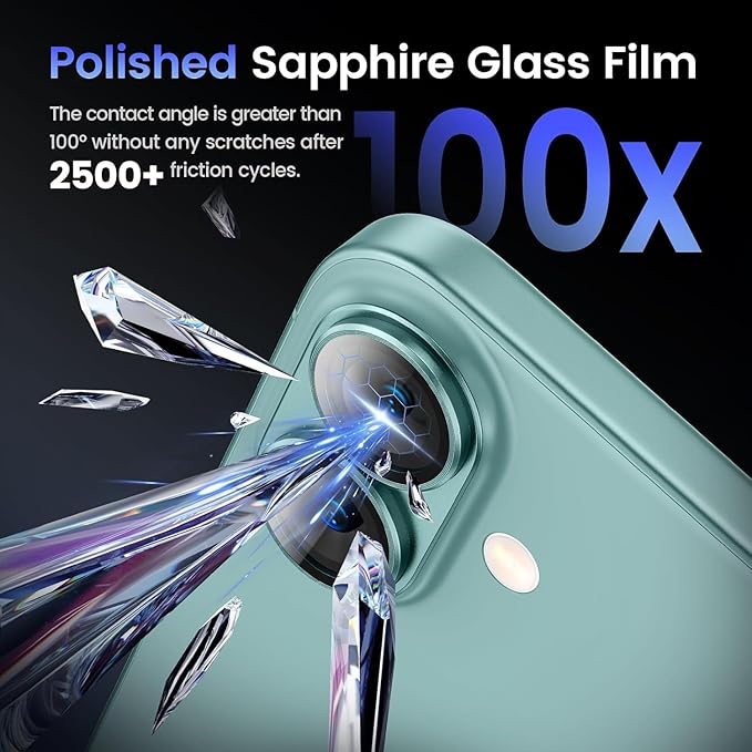 AIG Camera Lens Protector for iPhone 16 / 16 Plus – Tempered Glass with Metal Frame - Green Joint