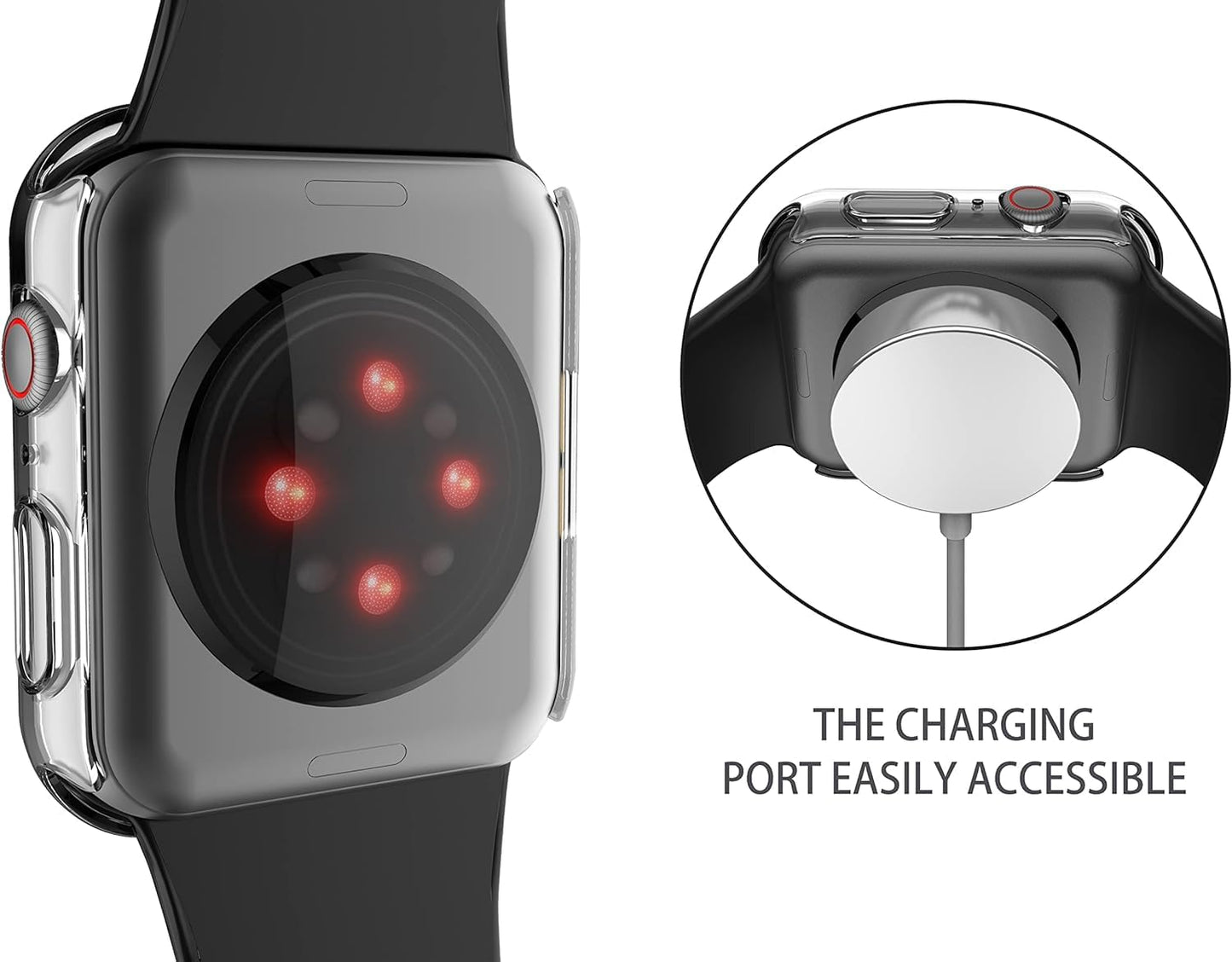 AIG 2-Pack Apple Watch 45mm Case with Glass – Series 9/8/7 Bumper Cover, Black + Clear