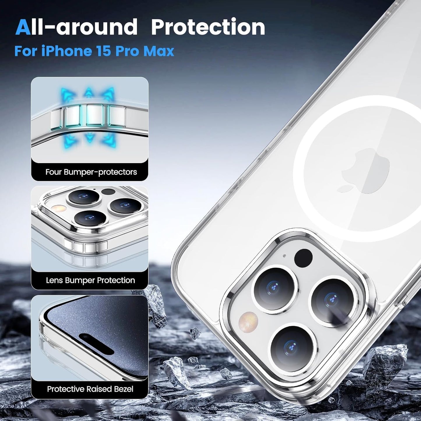 AIG Clear Case for iPhone 15 Pro Max – MagSafe Compatible, Anti-Yellowing, Military-Grade Protection