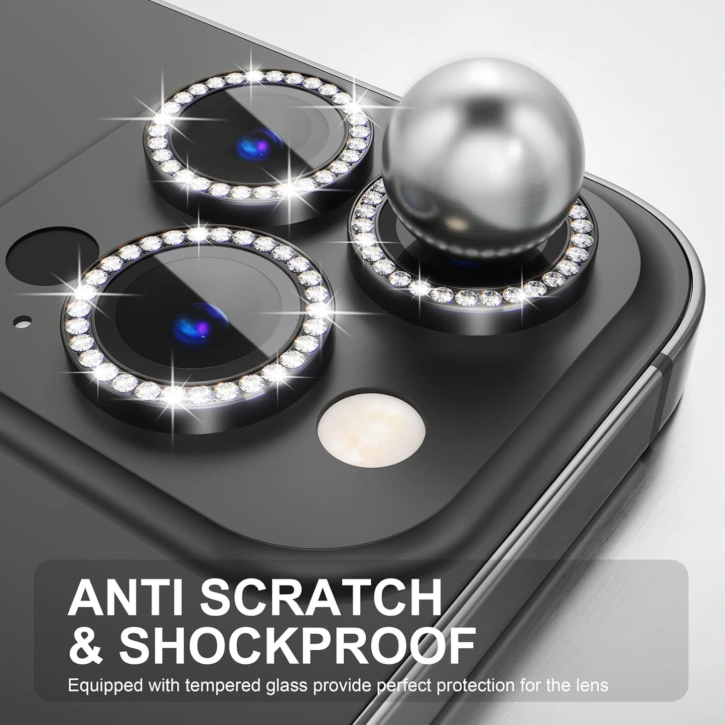 AIG iPhone 14 Pro/14 Pro Max Camera Lens Protector Bling – Diamond Black