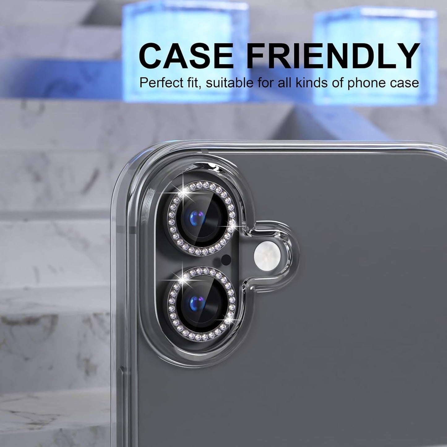 AIG Camera Lens Protector for iPhone 16/16 Plus β 9H Glass with Metal Ring β Black Diamond