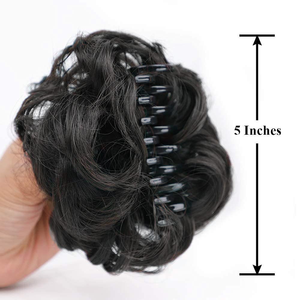 AIG Claw Clip in Hair Bun Messy Hair Extension for Women & Girls Flower Clutcher Black