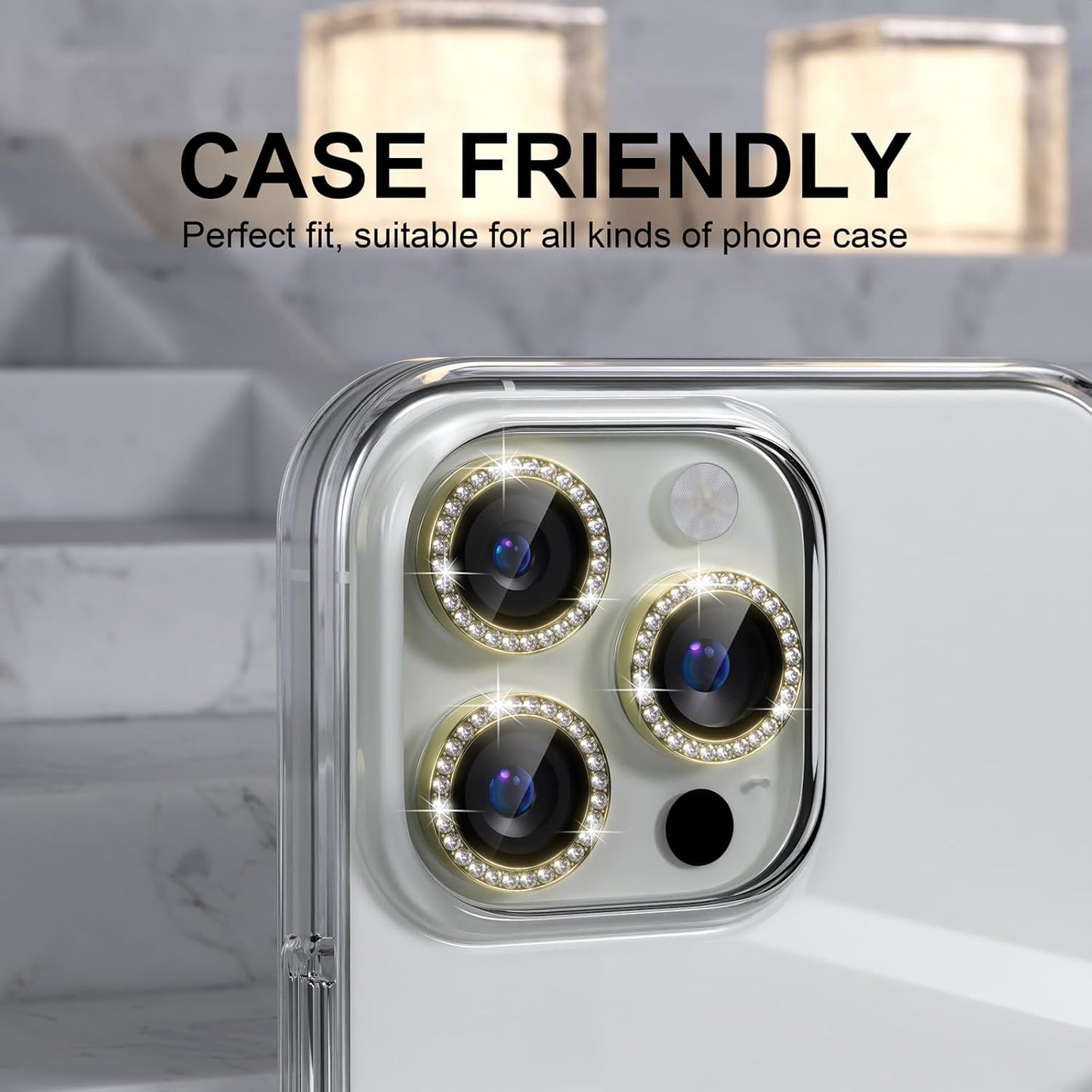 AIG iPhone 16 Pro/16 Pro Max Camera Lens Protector Bling – Gold Diamond