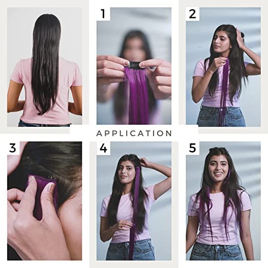 AIG 22-Inch Red Clip-In Hair Extensions – Synthetic Straight Highlight Streaks (Pack of 2)