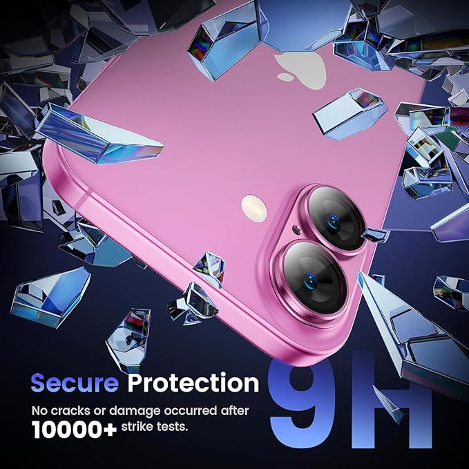 AIG Camera Lens Protector for iPhone 16 / 16 Plus – Tempered Glass with Metal Frame - Pink Joint