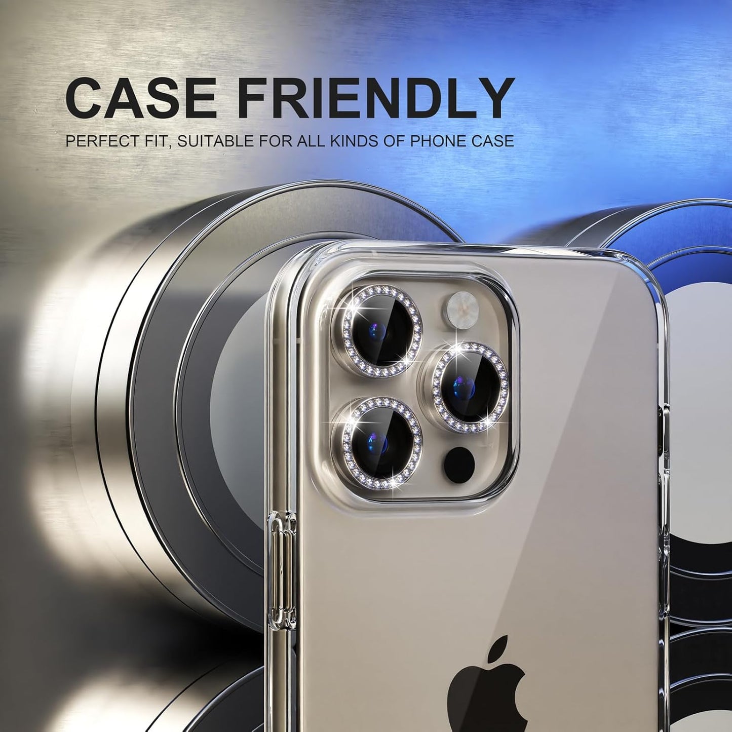 AIG iPhone 15 Pro/15 Pro Max Bling Camera Lens Protector β Diamond Titanium Natural