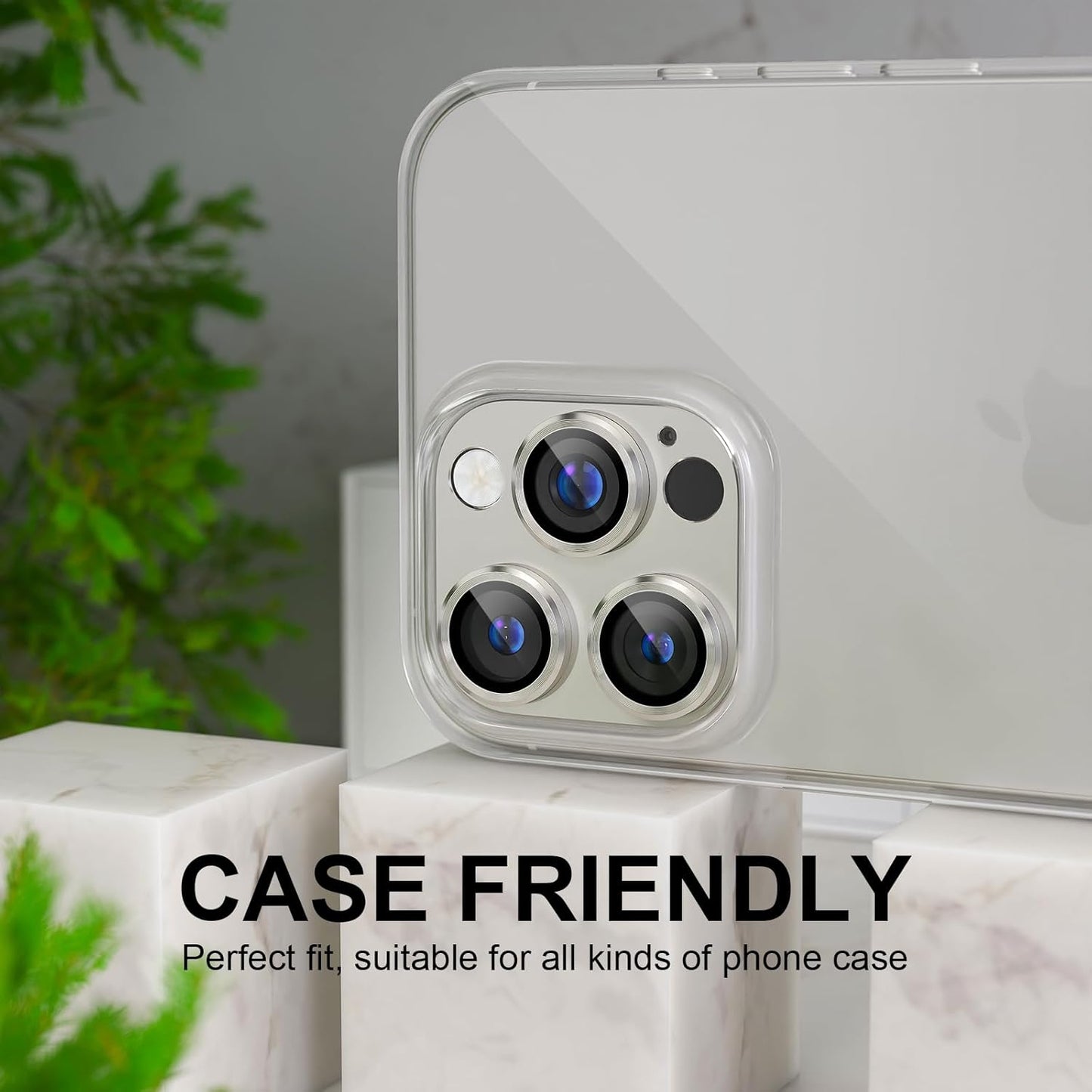 AIG iPhone 16 Pro/16 Pro Max Camera Lens Protector – Bling 9H Tempered Glass Cover with Metal Ring- Titanium Natural Joint