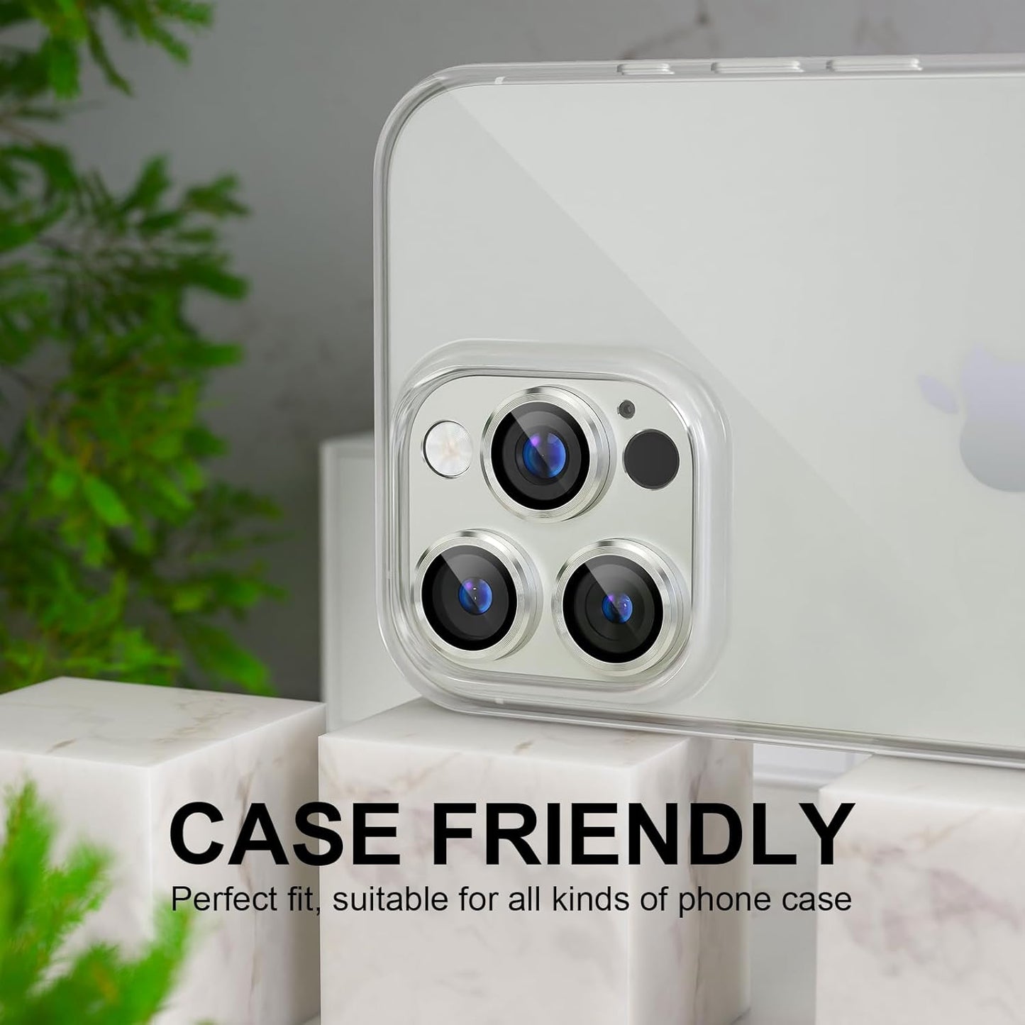 AIG iPhone 16 Pro/16 Pro Max Camera Lens Protector – Bling 9H Tempered Glass Cover with Metal Ring- Silver Joint