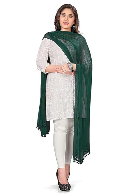 AIG THE FASHION Women’s Chiffon Dupatta – Lightweight Plain Casual Scarf, Wrap & Chunni for Girls – Bottle Green