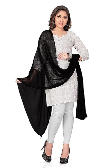 AIG THE FASHION Women’s Chiffon Dupatta – Lightweight Plain Casual Scarf, Wrap & Chunni for Girls – Black