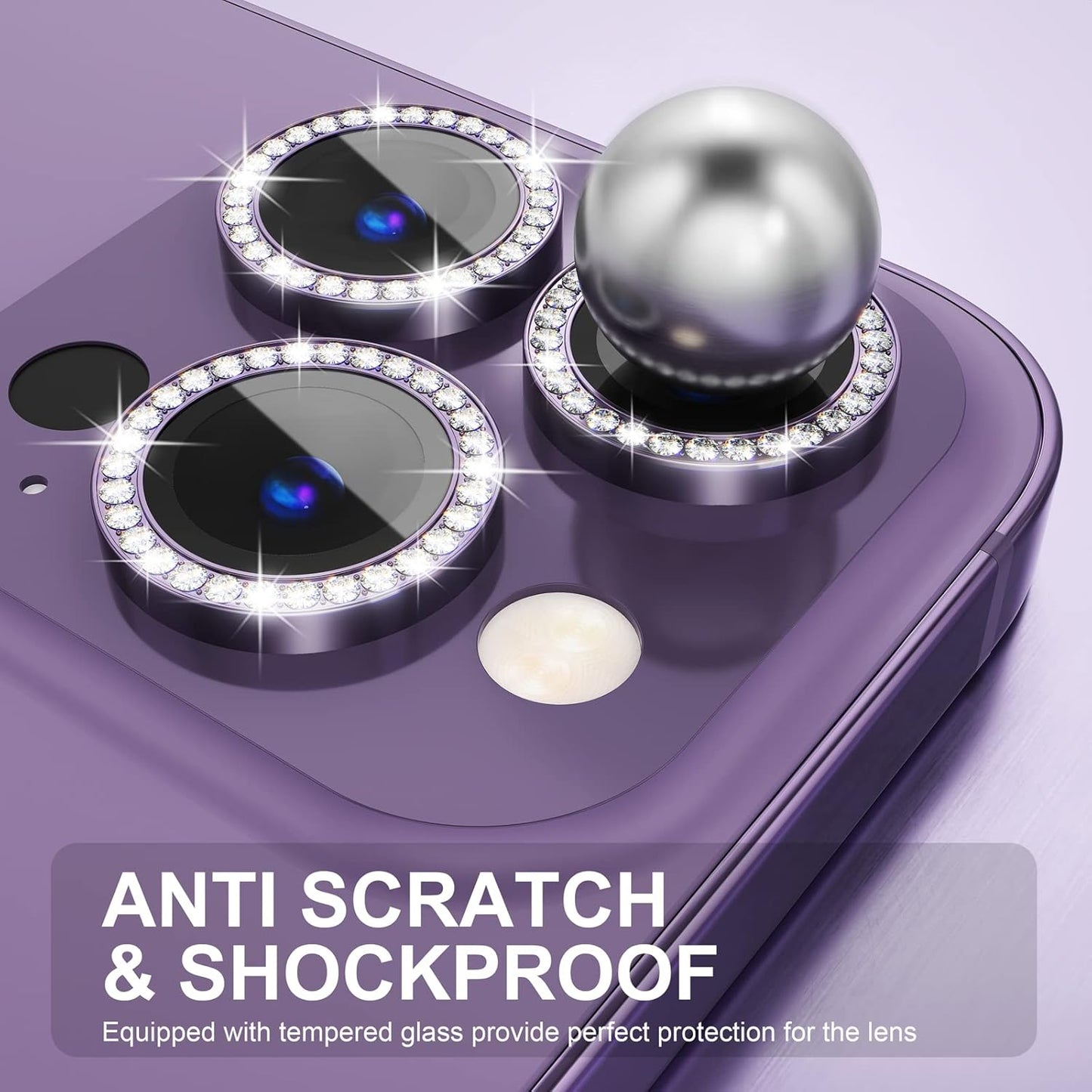 AIG iPhone 14 Pro/14 Pro Max Camera Lens Protector Bling – Purple Diamond