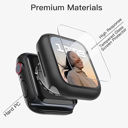 AIG Apple Watch Series 7 Case 41mm – 1-Pack Hard PC with Built-in Tempered Glass, Black