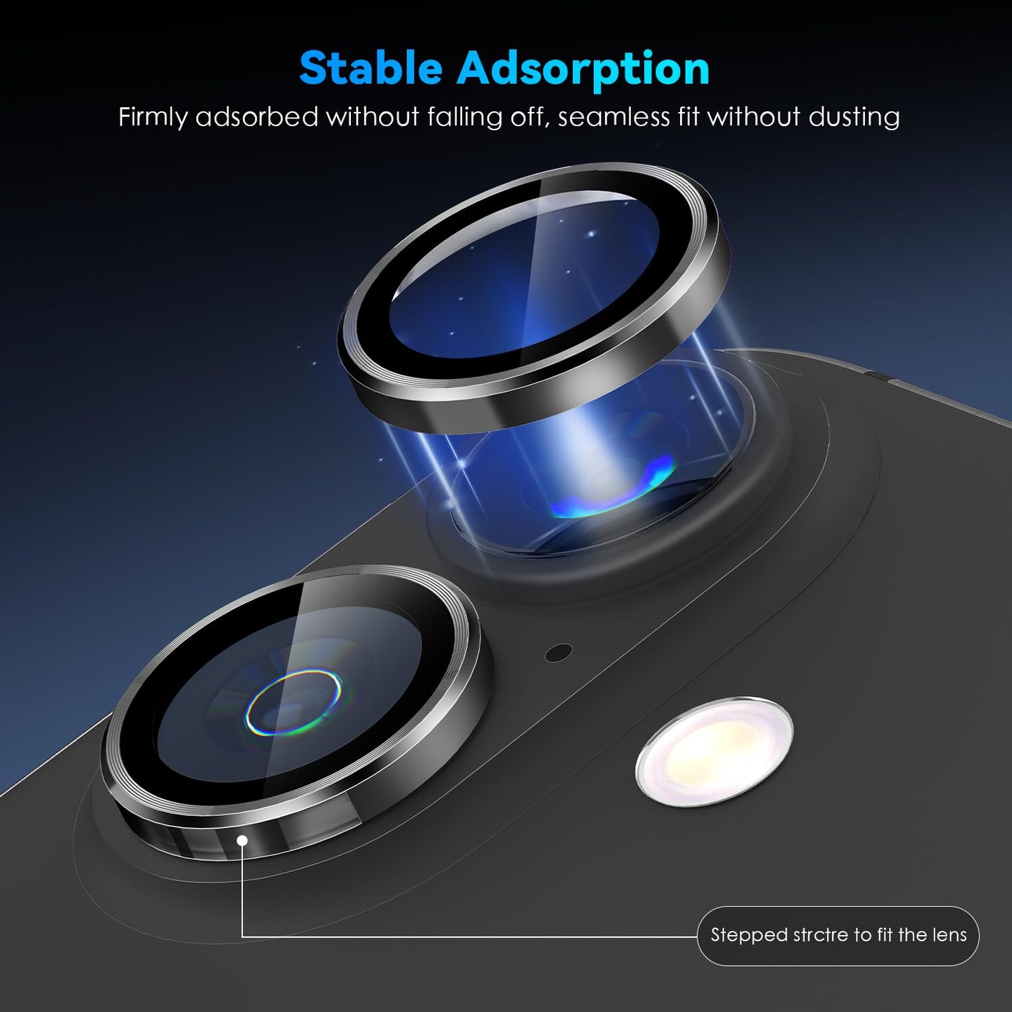 AIG Camera Lens Protector for iPhone 16/16 Plus – 1s Install, HD Glass, Case-Friendly Metal Ring, Black
