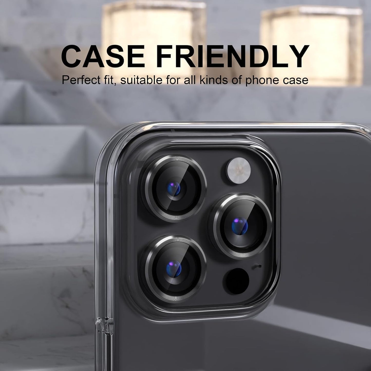 AIG iPhone 16 Pro/Pro Max Camera Lens Protector with Metal Ring 9H Tempered Glass β Black