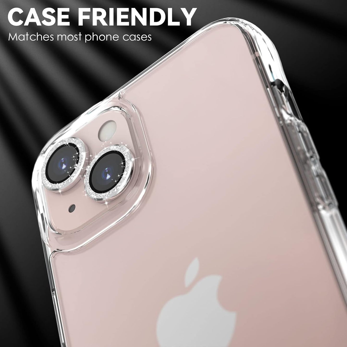 AIG Camera Lens Protector Compatible with iPhone 13 & iPhone 13 Mini, 9H Tempered Glass Camera Lens Cover, Aluminum Alloy Metal Ring, HD Clear, Anti Scratch, Case Friendly, Glitter