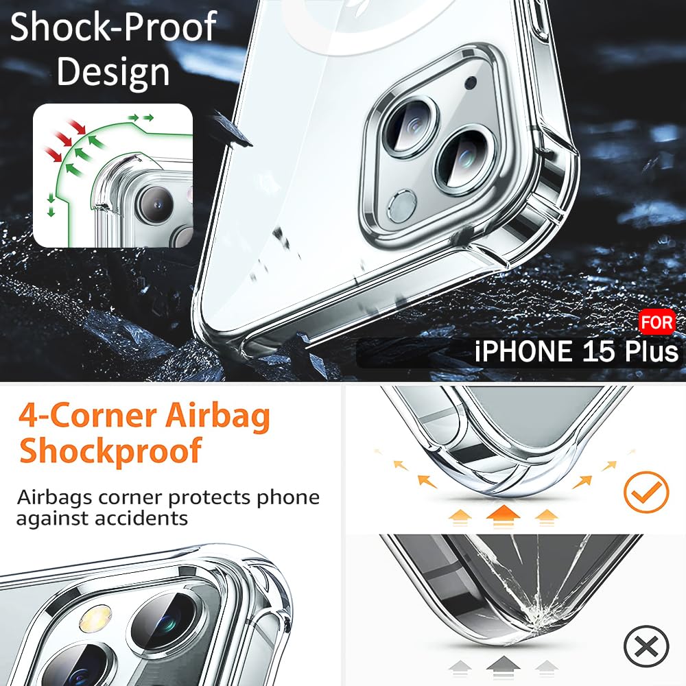 AIG MagSafe Case for iPhone 15 Plus – Clear Shockproof Hybrid Cover