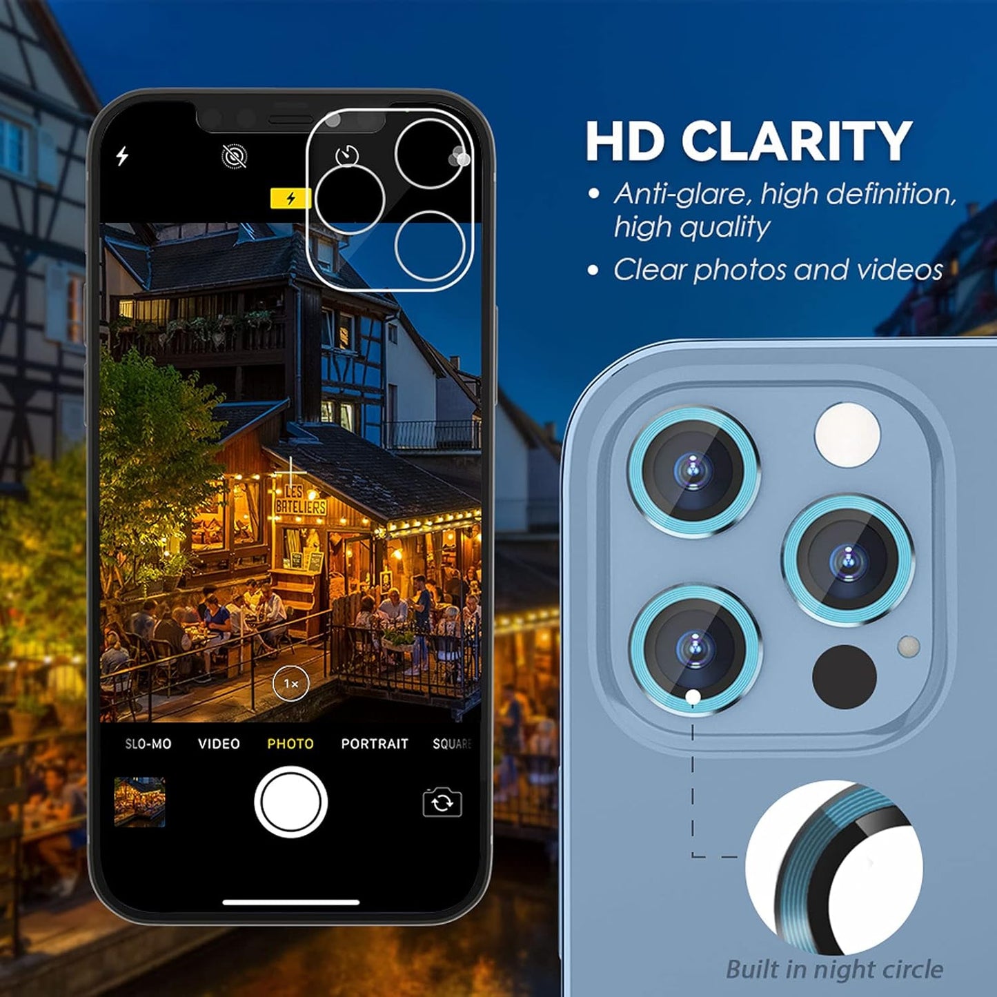 AIG Camera Lens Protector for iPhone 13 Pro/13 Pro Max – Tempered Glass & Aluminum Cover, Sierra Blue