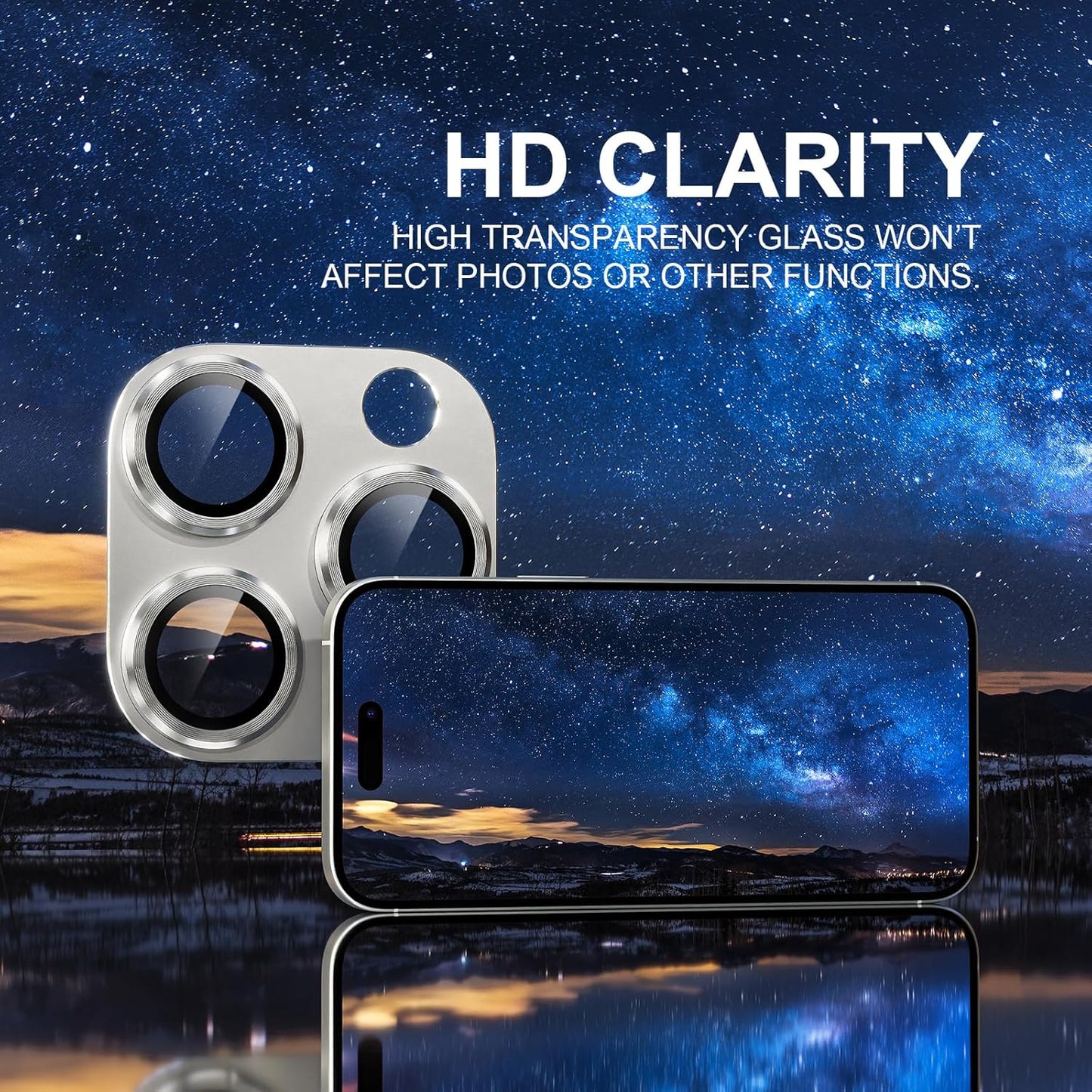 AIG iPhone 16 Pro/16 Pro Max Camera Lens Protector – Bling 9H Tempered Glass Cover with Metal Ring- Silver Joint