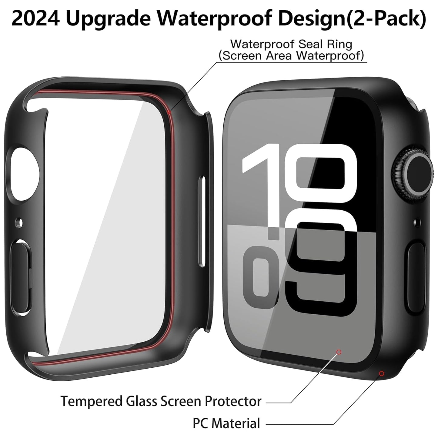 AIG 2-Pack Tempered Glass Case for Apple Watch Series 10 (46mm) – Full Cover Screen Protector, Transparent + Black