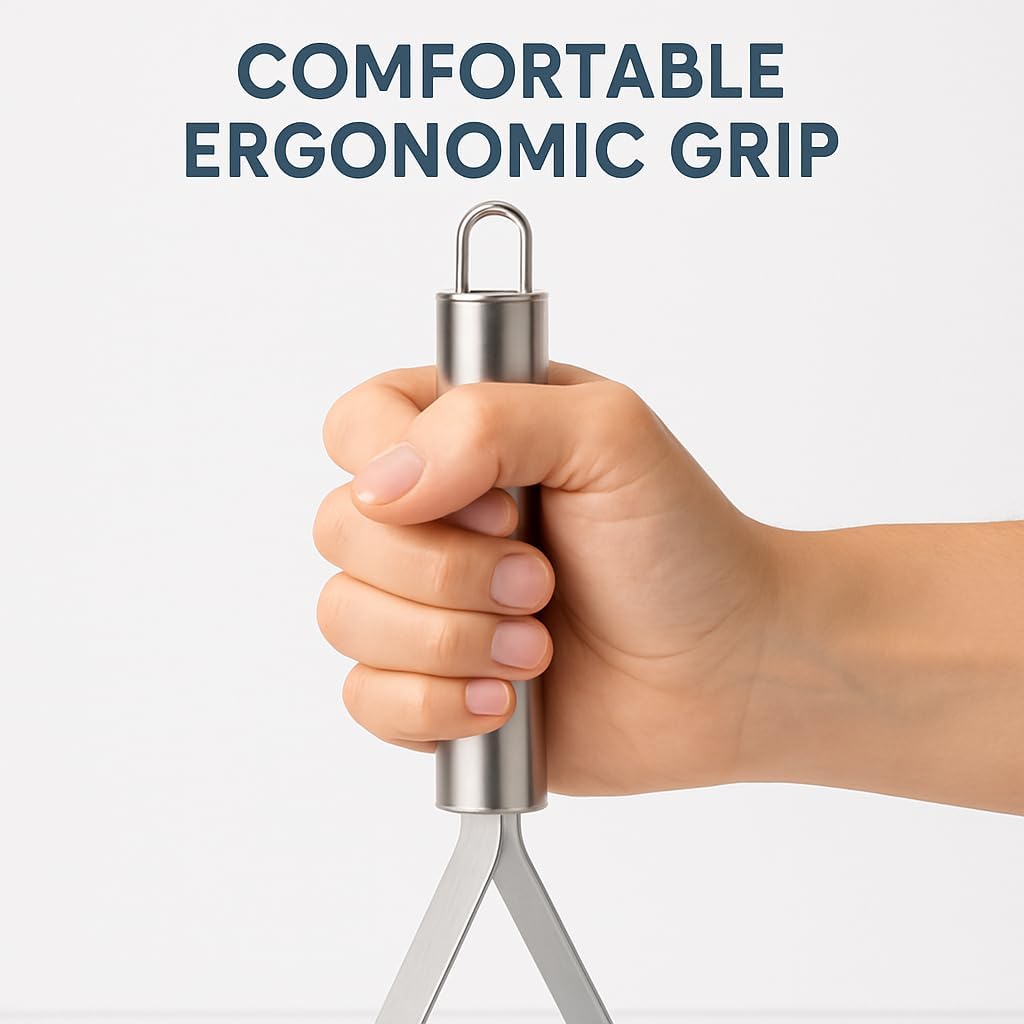 AIG Stainless Steel Potato & Vegetable Masher – Heavy Duty, Rust-Resistant, Ergonomic Handle, Easy to Clean